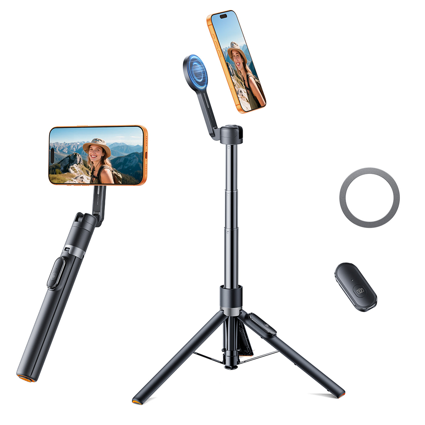SHIELKIN Magnetic Selfie Stick Tripod for iPhone, 66.3” Phone Tripod for Magsafe, Travel Phone Stand with Remote for iPhone 12 13 14 15 16 17 Pro Max Black