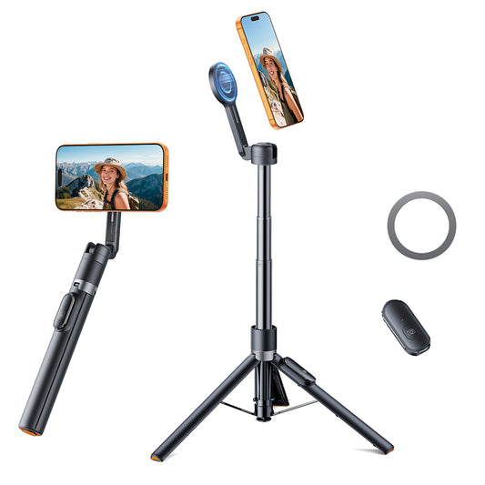 SHIELKIN Magnetic Selfie Stick Tripod for iPhone, 66.3” Phone Tripod for Magsafe, Travel Phone Stand with Remote for iPhone 12 13 14 15 16 17 Pro Max Black
