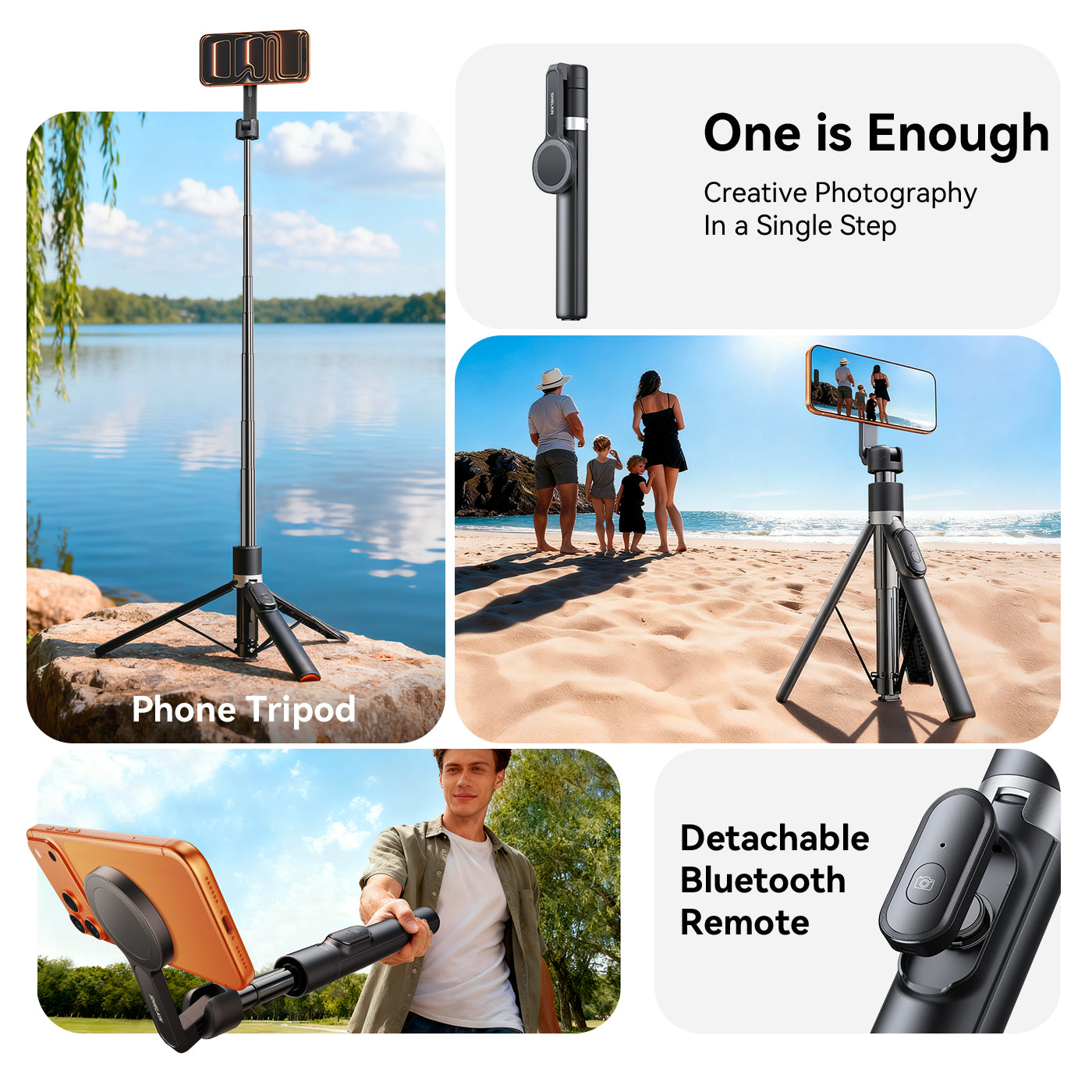 SHIELKIN Magnetic Selfie Stick Tripod for iPhone, 66.3” Phone Tripod for Magsafe, Travel Phone Stand with Remote for iPhone 12 13 14 15 16 17 Pro Max Black