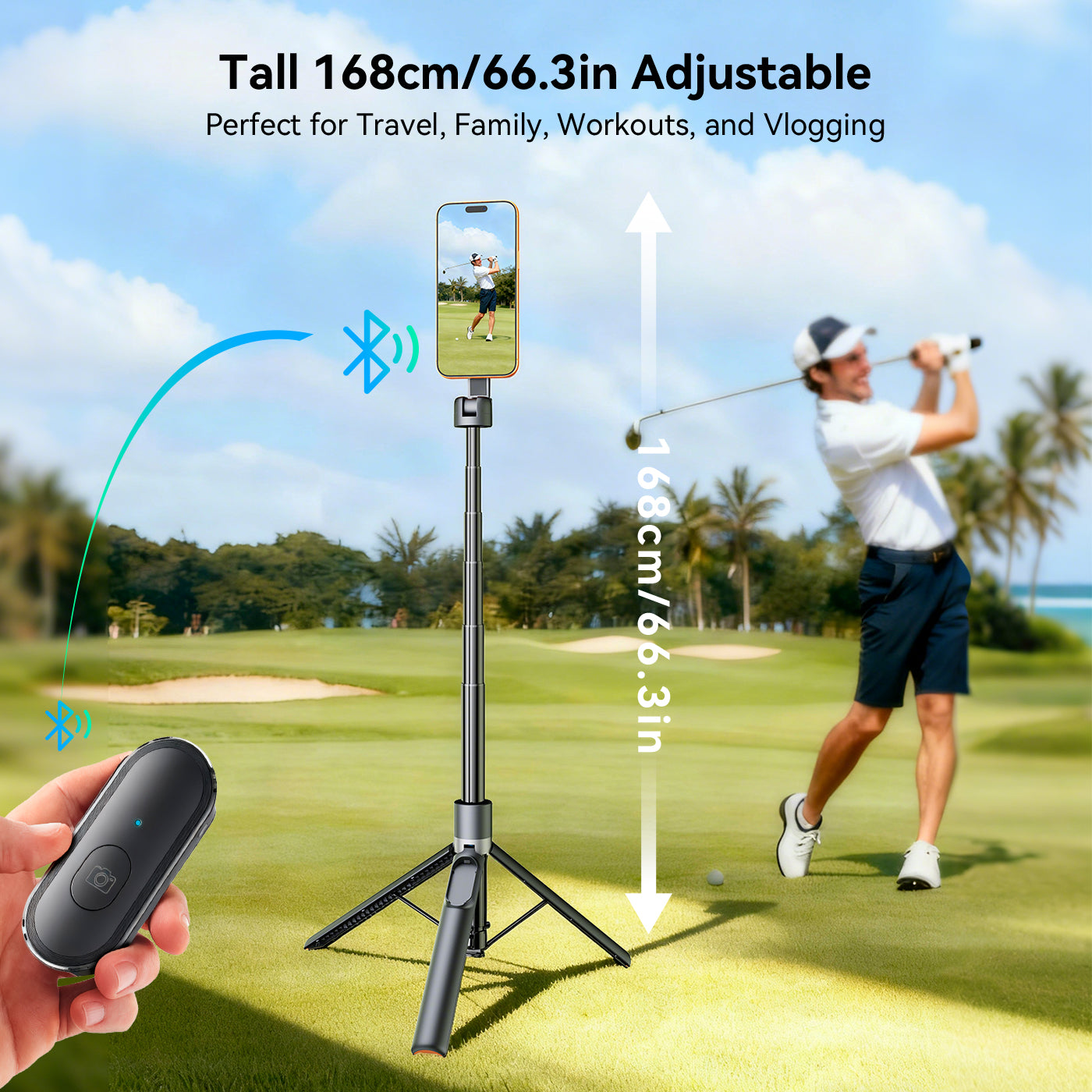 Magnetic Travel Tripod & Selfie Stick for MagSafe 66.3" Black